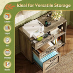 DEVAISE Wood File Cabinet with Charging Station, Mobile Lateral Filing Cabinet with Lock for Home Office, Printer Stand with Open Storage Shelves, Gray Oak