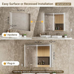 40x30 Lighted Medicine Cabinet Mirror with Lights & Smart Night Lamp -Surface or Recessed Medicine Cabinet Mirror with Outlet & Clock,Fogless Dimmable LED Storage Mirror,Built-in Sensor Light