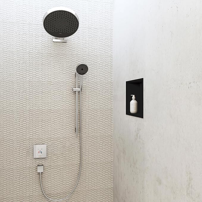 hansgrohe XtraStoris Original Recessed Wall Niche with Integrated Frame 12"x 12"x 4" in Matte Black, 56061670