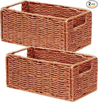 Vagusicc Wicker Storage Basket, Set of 2 Hand-Woven Paper Rope Wicker Basket, Small Storage Baskets for Organizing Toilet Paper, Foldable Small Cube Organizer Bins for Shelves (Orange)