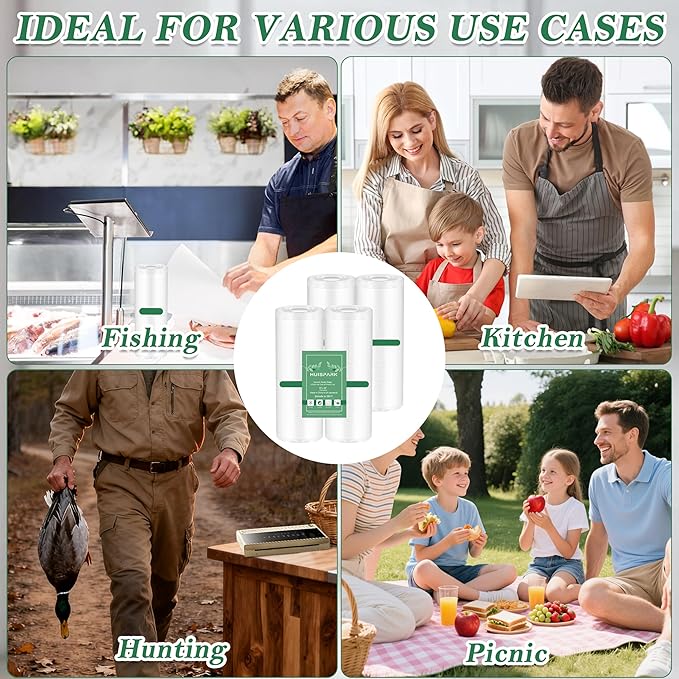 Pre-Cut Perforated Vacuum Sealer Bags Rolls,4x6 Inch Heavy-Duty Vacuum Sealer Roll Bags 4 Rolls 160 Tear Off Bags,Easy-Tear Food Grade Storage Bags for Sous Vide, Freezer & Meat (BPA Free)