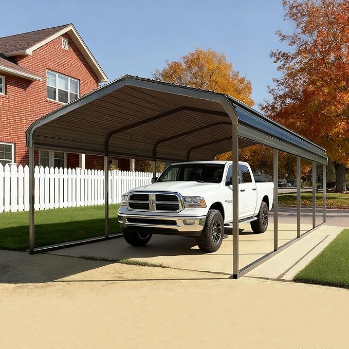 Heavy Duty Metal Carport Galvanized Steel All Weather Carport Canopy with Anchor Kit for RV Boat Truck Tractor Garage Shelter in 10x20 12x20 20x20 20x30 20x40 FT Easy Assembly Carports Kit (10x20 FT)