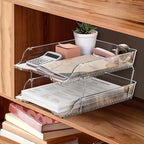 Simple Houseware 2-Tier Clear Stackable Letter Tray Organizer – Desktop File Holder for A4/Letter Size Paper, Document Sorter, Office Desk Paper Organizer, Transparent File Storage
