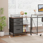 ZENY Lateral File Cabinet with 3 Drawers, Mobile File Cabinet Printer Stand, Rolling Fabric Lateral Filing Cabinet for Office Home Small Space (Grey)