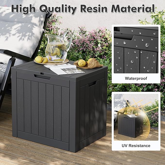 32 Gallon Outdoor Storage Box, Resin Deck Boxes Outdoor Waterproof For Patio Furniture, Garden Tools, Pool Supplies, Lockable And UV Resistant (Striped Black)