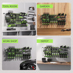 Power Tool Organizer Wall Mount with Charging Station – 12 Drill Holder Rack with 8-Outlet Power Strip, Heavy Duty Garage Battery Charging Station, Tool Storage Rack for DeWalt, Milwaukee