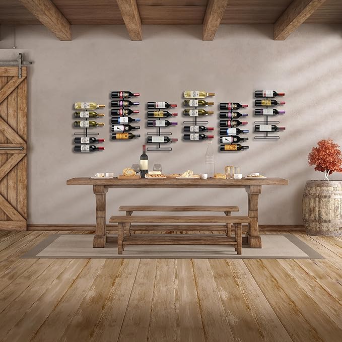 Sorbus Wall Mount Wine Rack – Holds 6 Bottles – Black Metal Wine Bottle Holder for Wall, Modern Wine Rack for Home Bar, Kitchen