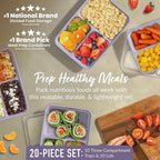Bentgo Prep - 20-Piece 3-Compartment Reusable Meal Prep Containers with Lids, PFAS & BPA Free Materials, Durable, Microwave, Freezer, & Dishwasher Safe To Go Food Storage (Lilac)