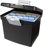 Storex Portable File Box with Organizer Lid – Plastic Office File Storage Box for Letter Paper and Hanging Folders, Obsidian, 1-Count (61504C01C)