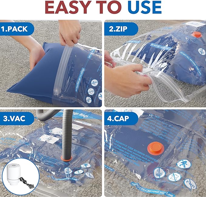 MEIQIHOME Vacuum Storage Bags, Space Saver Sealer Bags,Vacuum seal bags for clothing, Pillows, Comforters, Blankets, Bedding,24 Pack Vacuum Storage Bags with Electric Pump