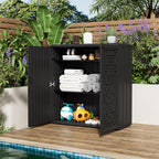Outdoor Storage Cabinet Waterproof with Shelf,Resin Storage Sheds Outdoor Cabinets for tub Towels/Chemicals/Grill Items/Patio/Garden/Backyard, Size 34.3''L*15''W*36.2''H（Black）