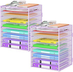 9 Tier Paper Organizer with Handle, 2 Pack Large Capacity Desk Organizer Mesh Paper Letter Tray File Folder Document Sorter for Classroom and Office Accessories Organization- Purple
