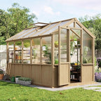 Heavy Duty Spruce Frame Wooden Greenhouse – Walk-in Outdoor Garden Outdoor Storage with Polycarbonate Panels, Adjustable Roof Vent, Lockable Door, Spacious Storage, Ideal for Patio, Lawn, 6x10