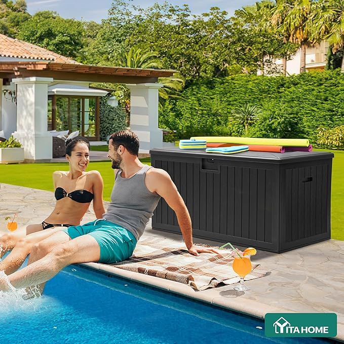 YITAHOME XL 150 Gallon Large Deck Box,Outdoor Storage for Patio Furniture Cushions,Garden Tools,Waterproof,Lockable (Black)