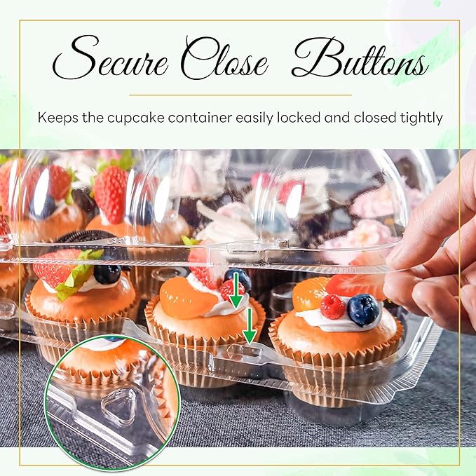12 Count Cupcake Containers 12 Pack Cupcake Holders Plastic Stackable Cupcake Boxes with Detachable Tall Dome Lids and 144 Liners for 144 Cupcakes, BPA Free, Standard Size