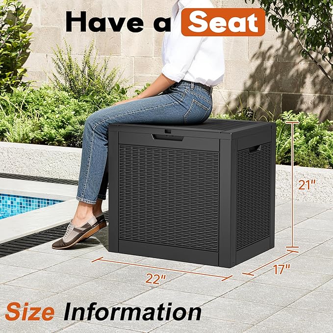 Outdoor Storage Box, Resin Deck Boxes Indoor and outdoor, Waterproof Storage Box Lockable Lid (Black,32 Gallon)