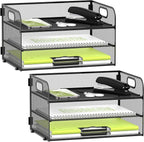 Daltrack 3-Tier Mesh Desk Organizer with Handle - Paper Tray Organizer for A4 Files, Black 2 Pack