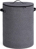 CHICVITA Large Laundry Hamper with Lid, 58L, Tall Clothes Laundry Basket for Bedroom, Rope Laundry Bin for Clothes, Blankets, Toys, Woven Laundry Basket for Living Room, 15 x 20 inches, Grey