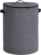 CHICVITA Large Laundry Hamper with Lid, 58L, Tall Clothes Laundry Basket for Bedroom, Rope Laundry Bin for Clothes, Blankets, Toys, Woven Laundry Basket for Living Room, 15 x 20 inches, Grey