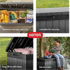 Keter Darwin 100 Gallon Resin Large Deck Box - Organization and Storage for Patio Furniture, Outdoor Cushions, Garden Tools and Pool Toys, Grey & Black
