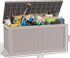 320 Gallon Large Deck Box,Resin Outdoor Storage Box with Lockable for Patio Furniture, Pool Accessories, Garden Tools Waterproof Outside Storage Box, Grey