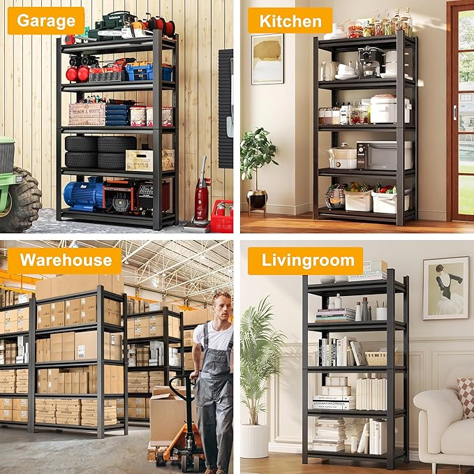 36" W*18" D 6-Tier Garage Storage Shelves, Metal Shelving Unit Heavy Duty Adjustable, 3000lbs Capacity, Utility Storage Rack Organizer for Garage, Basement, Pantry & Warehouse, Black, 77" H