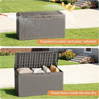 Greesum 100 Gallon Resin Deck Box Large Outdoor Storage Boxes with Cushions for Garden Tools, Patio Furniture Pillows, Pool Supplies, Light Coffee