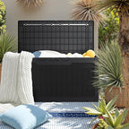 JUMMICO 100 Gallon Resin Deck Box, Waterproof Outdoor Storage Box with Lockable Lid for Garden Tools, Patio Cushions (Black)