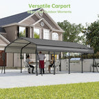 12x20FT Metal Carport, Heavy Duty Frame with Updated Galvanized Steel Roof, Enhanced Base, Outdoor Garage Car Storage Shelter for Cars, Boats, Tools, Party