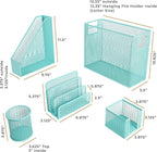 BLU MONACO Aqua Desk Organizer Set | 5-Piece Metal Office Supplies Set with Hanging File Organizer, Magazine Holder, Pen Cup, Sticky Note Holder & Letter Sorter | Cute Aqua Desk Accessories for Women