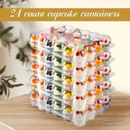 24 Count Cupcake Containers 15 Pack Cupcake Holders with Detachable Tall Dome Lids Clear Plastic Stackable Cupcake Boxes for 360 Cupcakes, BPA Free, Standard Size