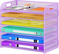 6 Tier Paper Organizer, Purple Letter Tray with Handle, Mesh Desk Organizer, Metal File Organizer, Office Desk Accessories for Home, Office, Classroom, School