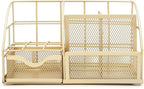 Exerz Desk Organizer Golden Office Desk Accessories Supplies Office Storage Desktop Pencil Pen Holder with Drawer Home Workspace