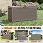 Outdoor Storage Box, Resin Deck Boxes Indoor and outdoor, Waterproof Storage Box Lockable Lid (Grey, 110 Gallon)