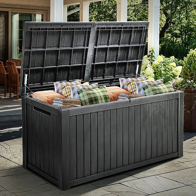 YITAHOME 180 Gallon Large Outdoor Storage XL Deck Box w/Divider for Patio Furniture,Outdoor Cushions, Garden Tools, Sports Equipment and Pool Supplies, Waterproof, Resin, Lockable, Black