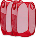 Handy Laundry Collapsible Mesh Pop Up Laundry Hamper 2-Pack – Space-Saving, Breathable Basket with Wide Opening & Side Pocket, Durable & Foldable for Clothes, Storage, Travel, Dorm, Red