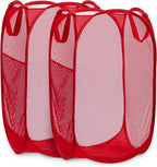 Handy Laundry Collapsible Mesh Pop Up Laundry Hamper 2-Pack – Space-Saving, Breathable Basket with Wide Opening & Side Pocket, Durable & Foldable for Clothes, Storage, Travel, Dorm, Red