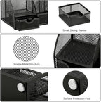 Exerz Desk Organizer Black Office Desk Accessories Supplies Office Storage Desktop Pencil Pen Holder with Drawer Home Workspace