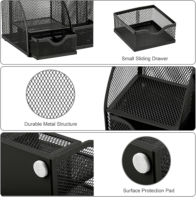 Exerz Desk Organizer Black Office Desk Accessories Supplies Office Storage Desktop Pencil Pen Holder with Drawer Home Workspace
