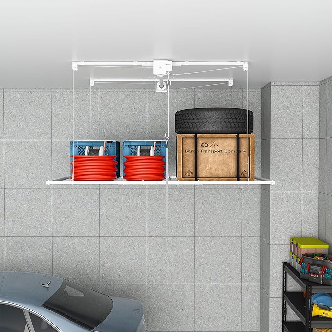 3x6 FT Overhead Garage Storage Rack for Ceilings, Heavy-Duty Metal Adjustable Ceiling Storage Racks with Safety Lock, 270LBS Mounted Rack, All-Steel Garage Organizer (3x6 FT)