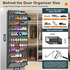 10-Tier Over the Door Shoe Organizer, 20 Pockets Holds 20-30 Pairs, Heavy-Duty Oxford Fabric with Hexagon Mesh for Boots & Sneakers-Dark Gray