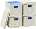 File Organizer Box - File Boxes for Hanging Files with Lid Set of 4 Decorative Hanging Folders Organizer with One-Piece Plastic Frame Slides (Beige White, 13.2 * 10.1 * 10.1in(4Pack))