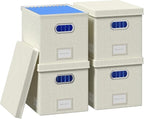 File Organizer Box - File Boxes for Hanging Files with Lid Set of 4 Decorative Hanging Folders Organizer with One-Piece Plastic Frame Slides (Beige White, 13.2 * 10.1 * 10.1in(4Pack))