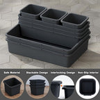 QUELIEN Desk Drawer Organizer Tray Set, 16PCS Plastic Drawer Organizer Bins for Office, Makeup, Kitchen - Gray Blue Desk Organizer with Flexible Interlocking Design for Efficient (Gray Blue, 16PCS)
