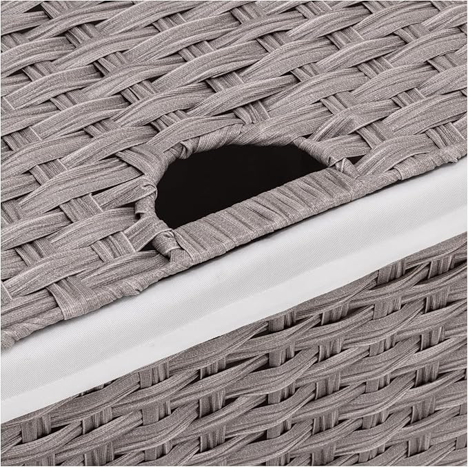 Seville Classics Premium Handwoven Portable Laundry Bin Basket with Carrying Handles, Household Storage for Clothes, Linens, Sheets, Gray, Rectangular Hamper