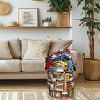 Retro Wooden Bookshelf Laundry Basket Oxford Cloth Books Laundry Hamper With Handle Foldable Portable Clothes Storage Basket Funny Laundry Bag 18.9"x16.5" For Laundry Room/Bedroom/Bathrooms