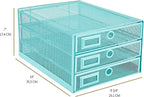 Annova Desk Organizer Wire Mesh 3 Tier Sliding Drawers Paper Sorter/Multifunctional/Premium Solid Construction for Letters, Documents, Mail, Files, Paper, Kids' Art Supplies (Turquoise)