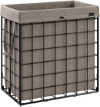SONGMICS Laundry Hamper, 29 Gal. (110L) Laundry Basket, Collapsible Clothes Hamper, Removable and Washable Liner, Metal Wire Frame, for Bedroom Bathroom, Black and Camel Brown ULCB111N01