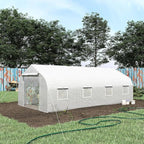 20' X 10' 7' Gardening Hot House, Steel Frame, Zippered Mesh Door, Enhance Plant Care, White Large Walk-in Tunnel Greenhouse, 20'x10'x7', Galvanized 8 Windows,