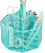 Annova Mesh Desk Organizer Rotate with 5 Compartments Spinning Tidy Candy/Pen Holder Office, Art Supply, Storage, Classroom, Home (Turquoise)